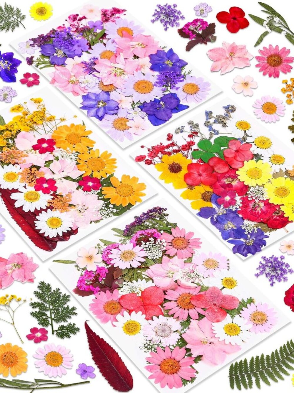 140 Pcs Dried Pressed Flowers for Resin, Real Pressed Flowers Dry Leaves Bulk Na